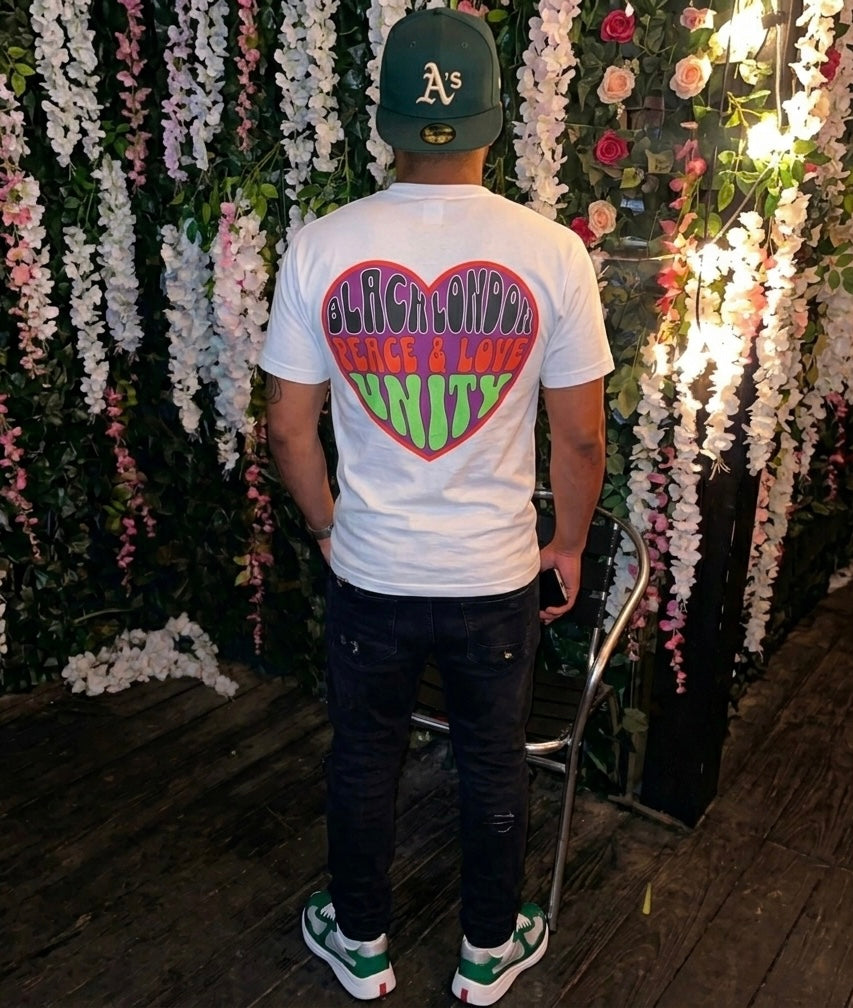 Black London 'peace, love & unity' big heart t-shirt