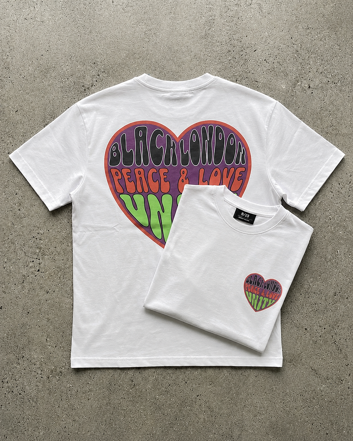 Black London 'peace, love & unity' big heart t-shirt