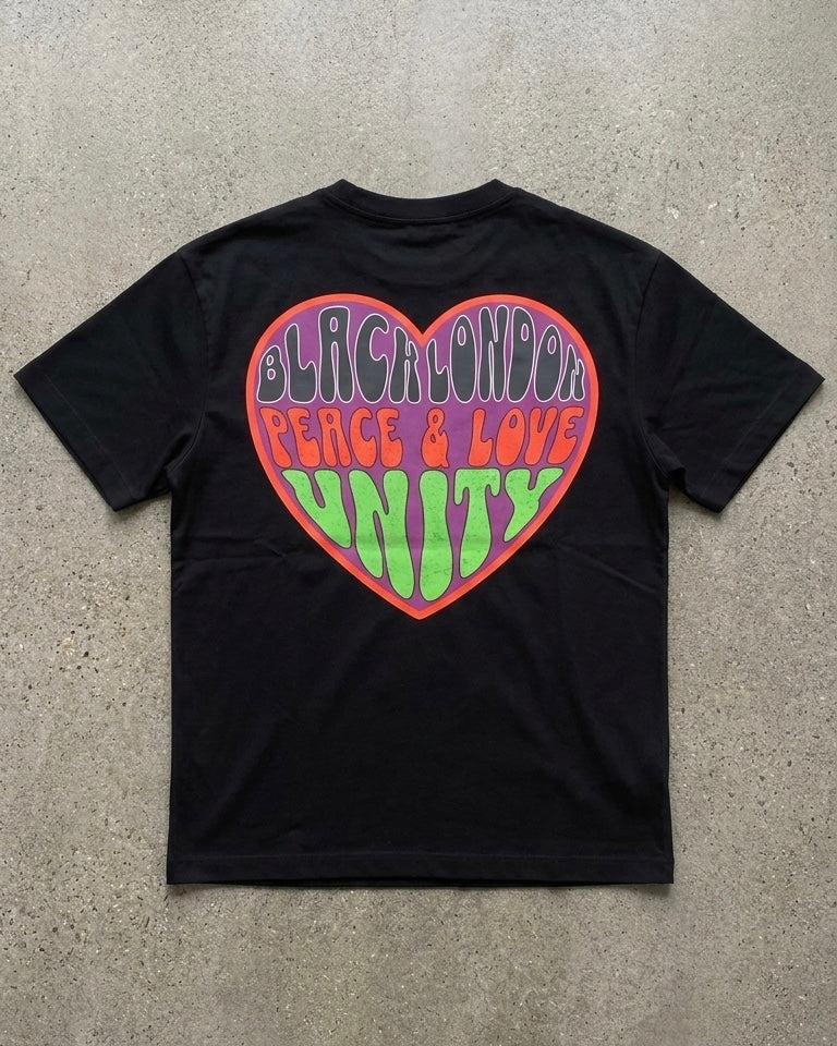 Black London 'peace, love & unity' big heart t-shirt