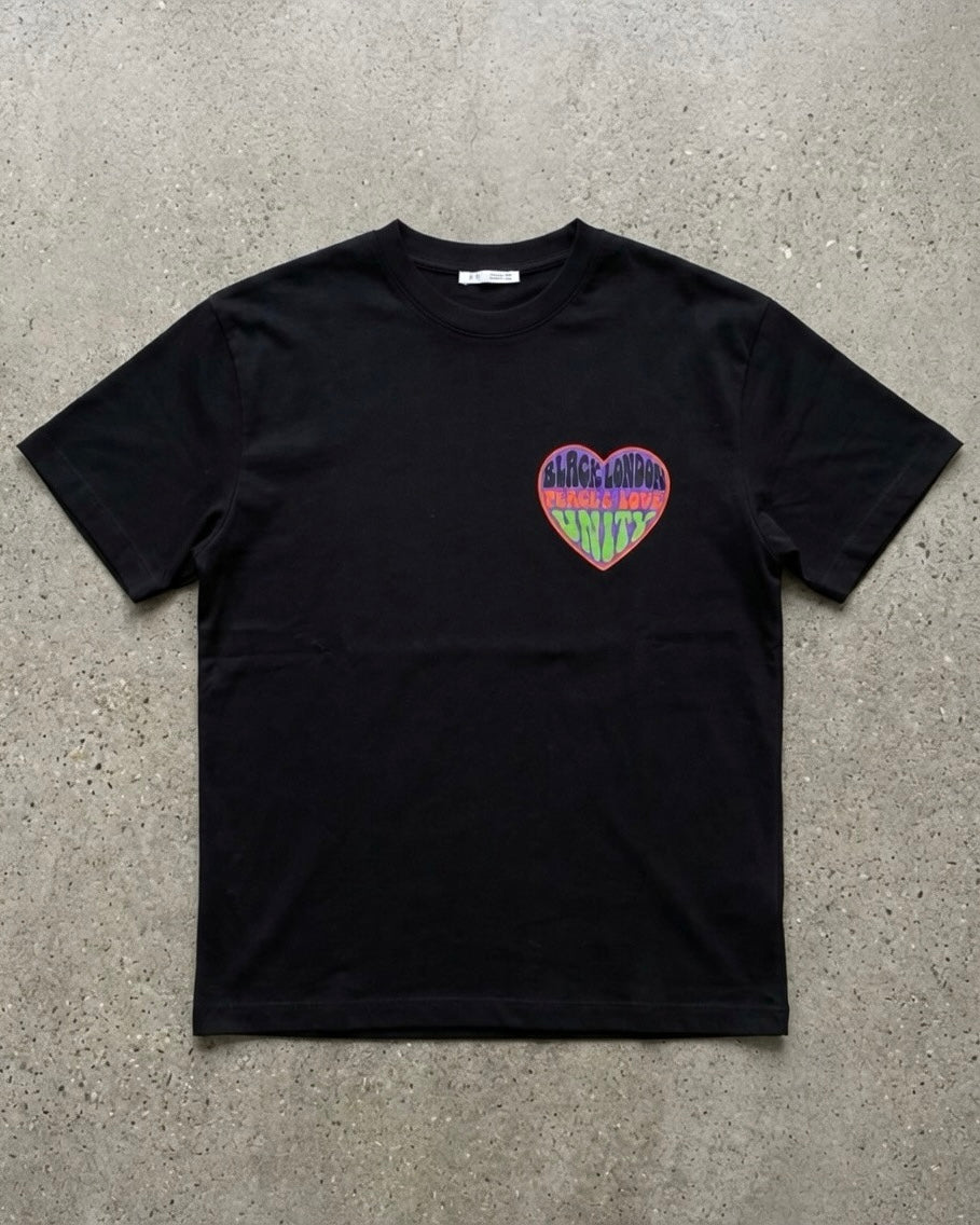 Black London 'peace, love & unity' big heart t-shirt